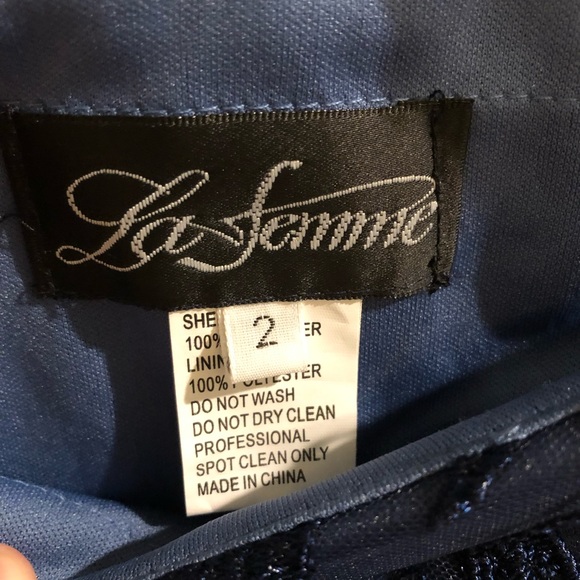 La Femme- Slate blue beaded lace cocktail dress - Picture 3 of 4